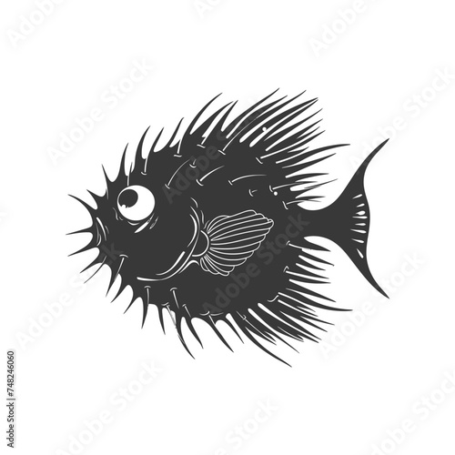 Silhouette pufferfish animal black color only full body