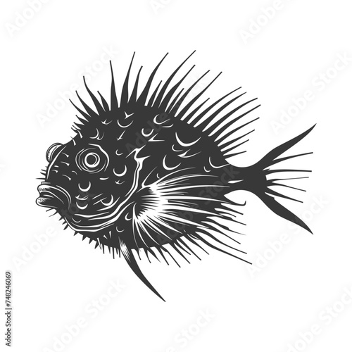Silhouette pufferfish animal black color only full body