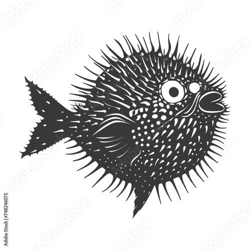 Silhouette pufferfish animal black color only full body