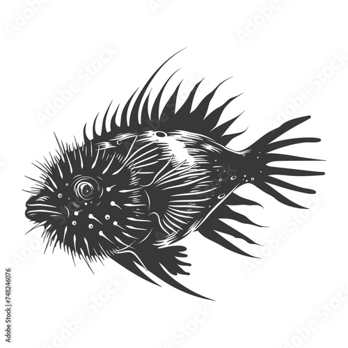 Silhouette pufferfish animal black color only full body