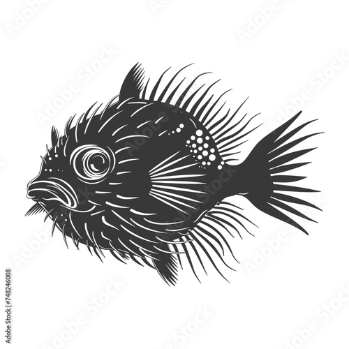 Silhouette pufferfish animal black color only full body