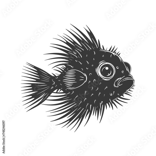 Silhouette pufferfish animal black color only full body