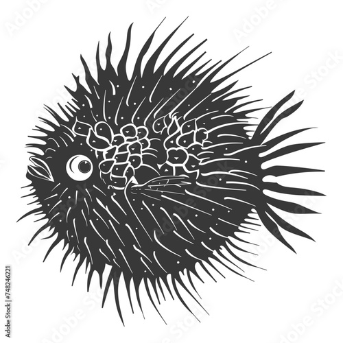 Silhouette pufferfish animal blow black color only full body