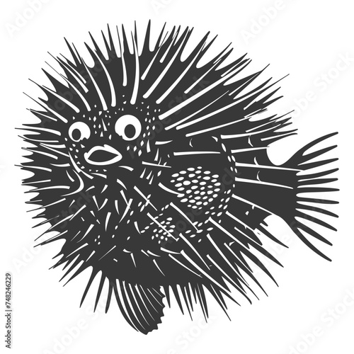 Silhouette pufferfish animal blow black color only full body