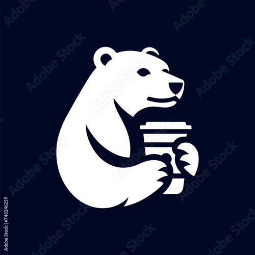 oso polar tomando café en estilo logo silueta