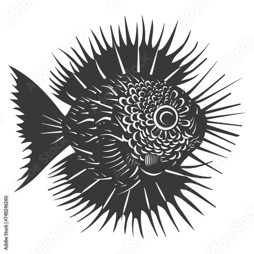 Silhouette pufferfish animal blow black color only full body