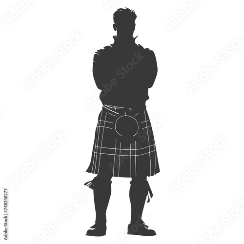Silhouette Scottish Man Wearing Kilt black color only