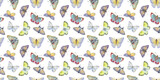 Abstract watercolor pattern, butterflies endless ornament, background for design, seamless pattern of bright flying butterflies, colorful hand drawn illustration for wallpaper, packaging and print