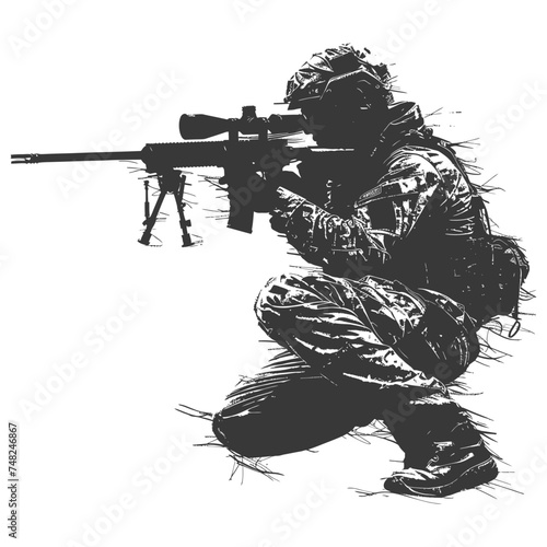Silhouette sniper in action black color only full body