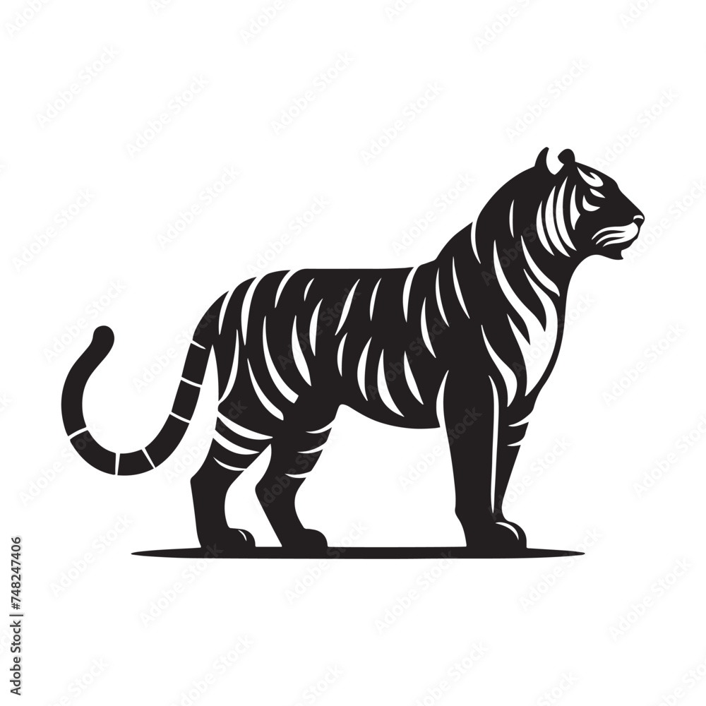Obraz premium Roaring Tiger: Majestic Silhouette - Capturing the Power and Majesty of the Jungle's Fierce Predator in Bold Form. Tiger Vector, Tiger Illustration. Tiger Silhouette.