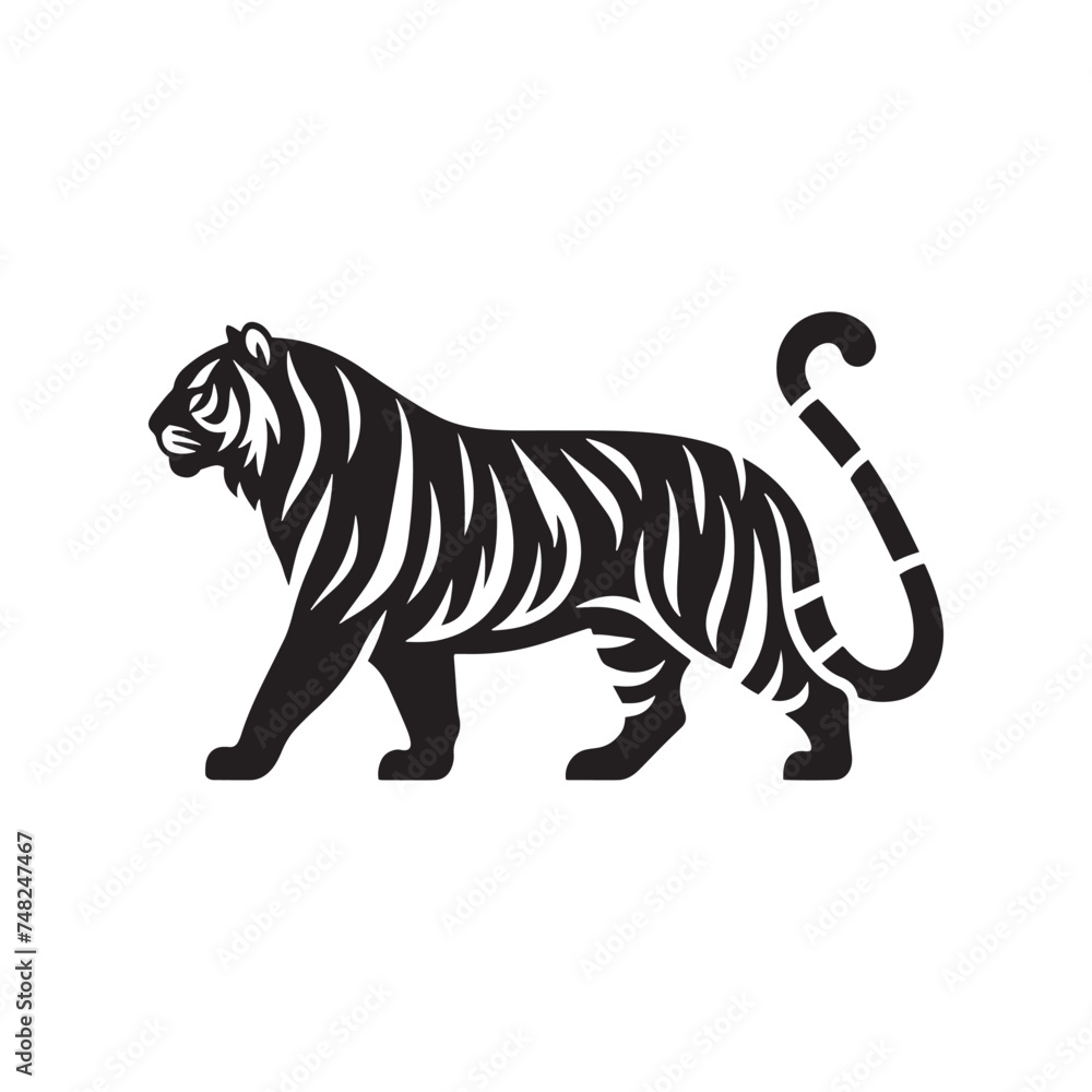 Obraz premium Roaring Tiger: Majestic Silhouette - Capturing the Power and Majesty of the Jungle's Fierce Predator in Bold Form. Tiger Vector, Tiger Illustration. Tiger Silhouette.