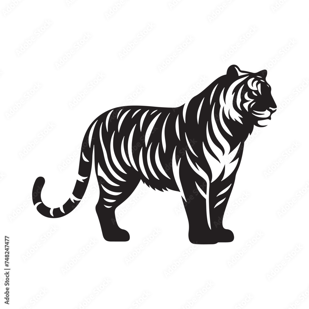 Obraz premium Roaring Tiger: Majestic Silhouette - Capturing the Power and Majesty of the Jungle's Fierce Predator in Bold Form. Tiger Vector, Tiger Illustration. Tiger Silhouette.
