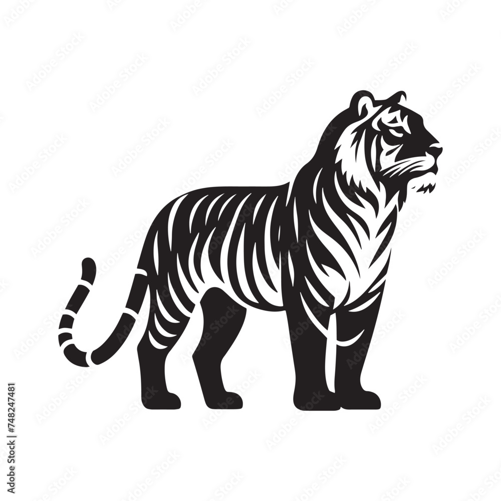Obraz premium Roaring Tiger: Majestic Silhouette - Capturing the Power and Majesty of the Jungle's Fierce Predator in Bold Form. Tiger Vector, Tiger Illustration. Tiger Silhouette.