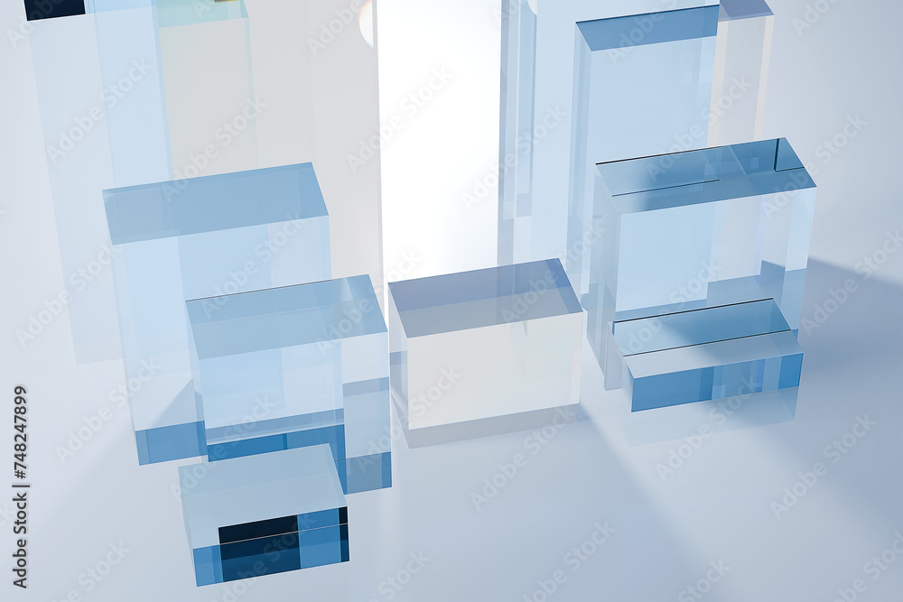 Glass podium with complex reflection and hard shadows on background. 3d stands Glass podium with complex reflection and hard shadows on background. 3d stands