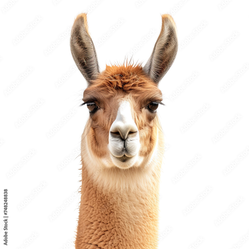 Obraz premium Close up of Llama animal isolated on white or transparent background