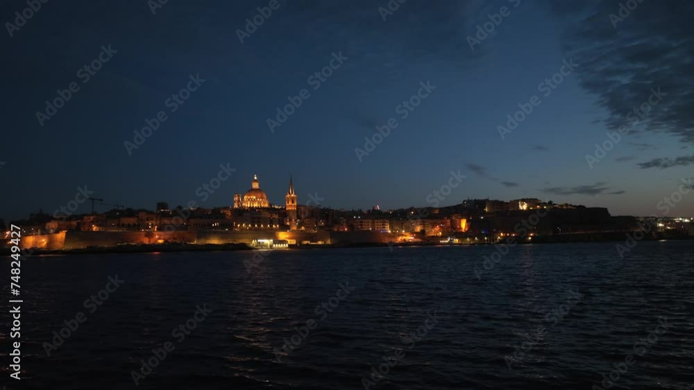 Famous view of night Valletta - capital of Maltese island Famous view of night Valletta - capital of Maltese island