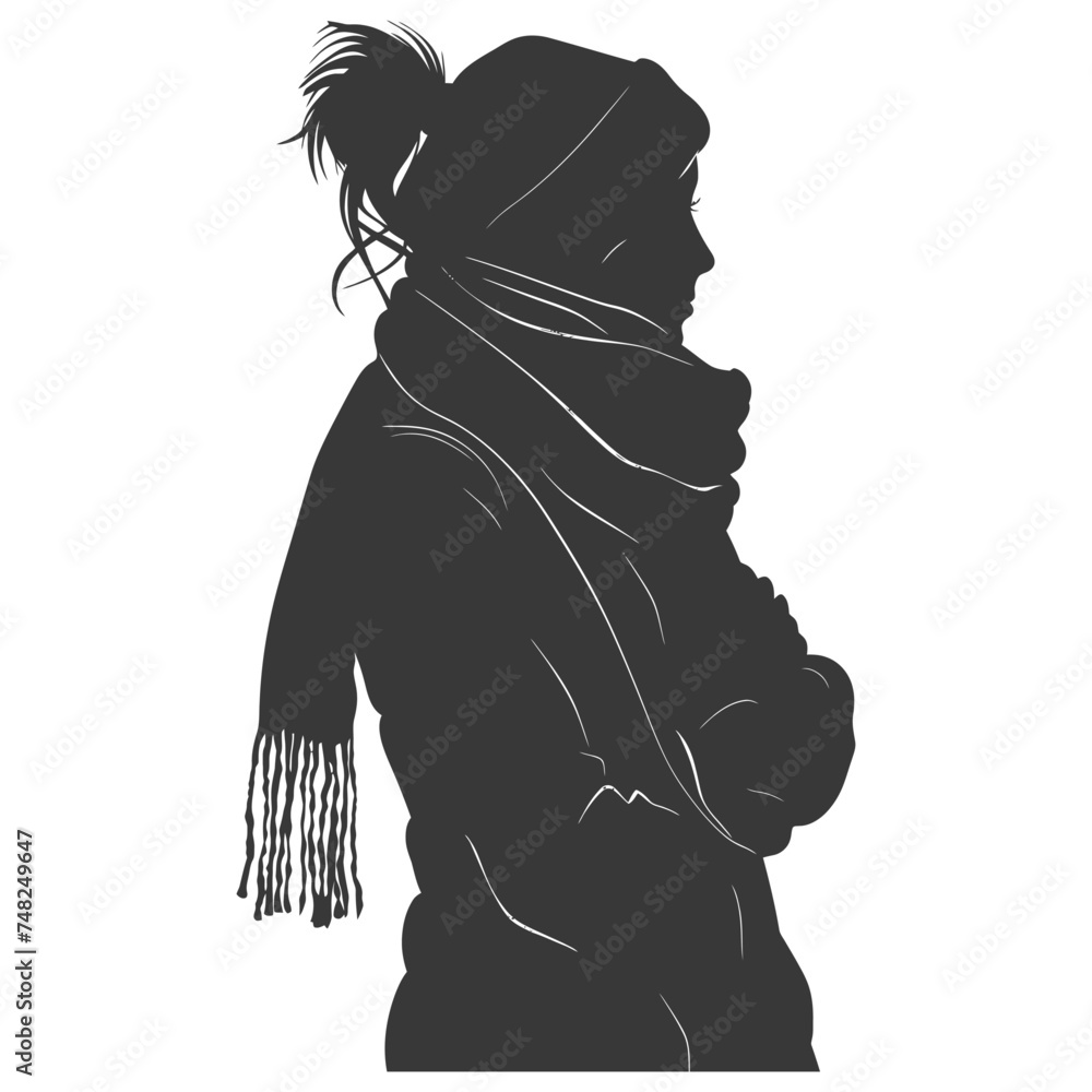 Silhouette woman with snow scarf black color only