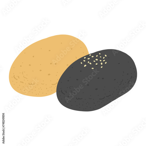 おはぎ(黒胡麻& きなこ)の手描きカラーイラストアイコン