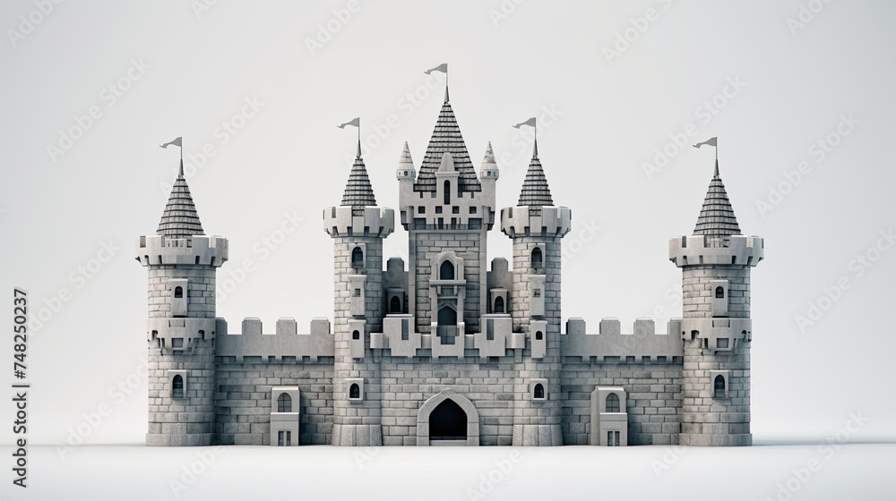 Obraz premium A majestic castle stands tall with its imposing towers and battlements.