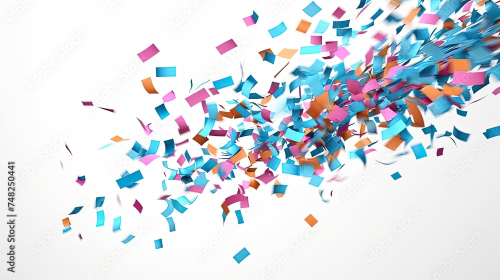 Colorful confetti pieces falling on white background. Abstract festive background. Colorful confetti pieces falling on white background. Abstract festive background.
