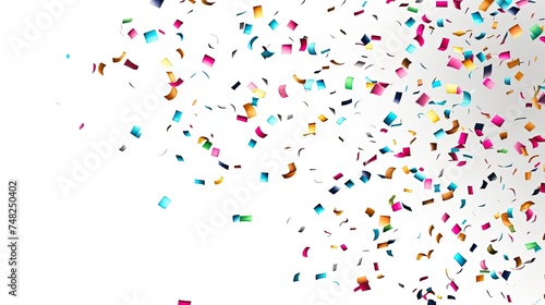 Colorful confetti falling on white background. Birthday & celebration concept.