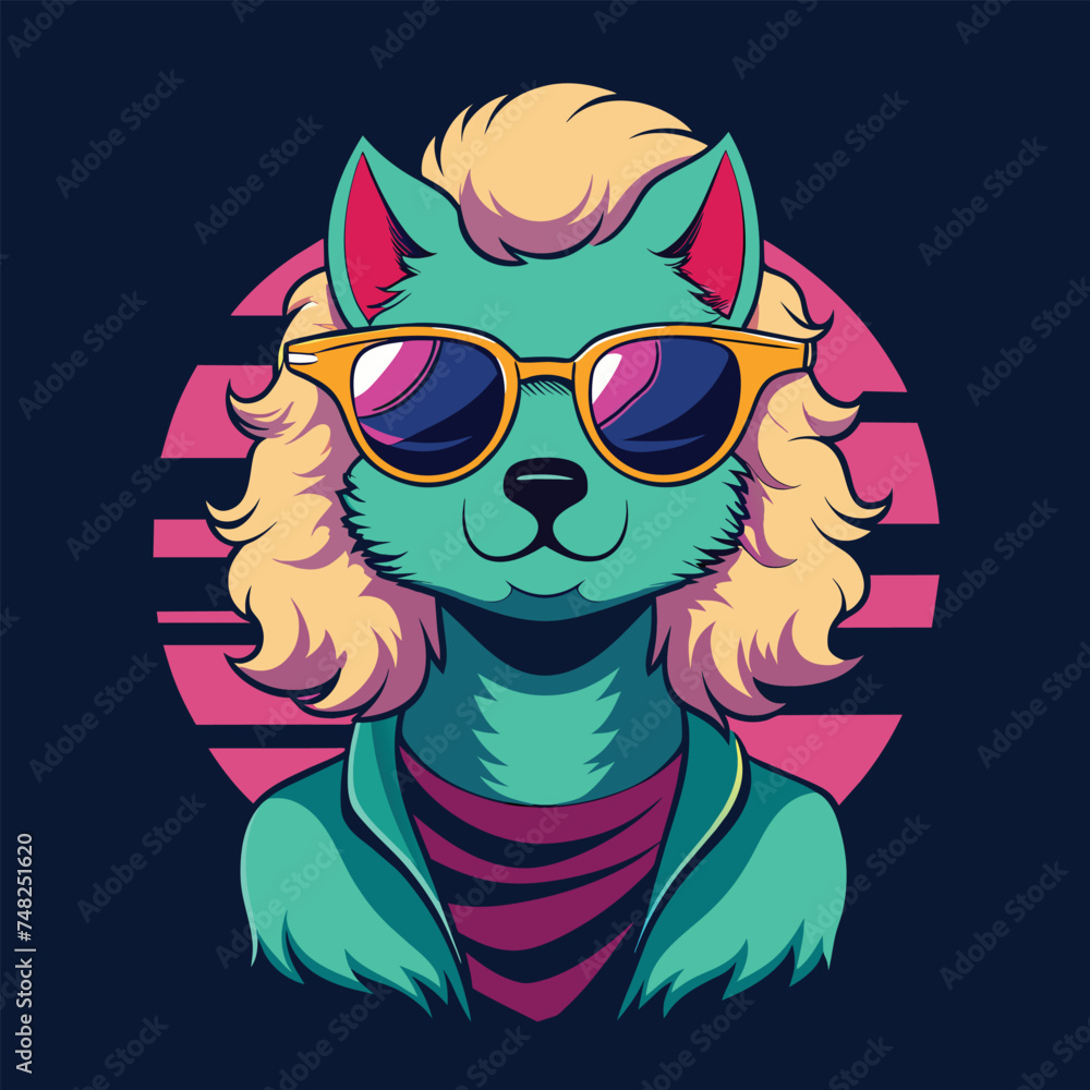 sunset with cat vector illustration