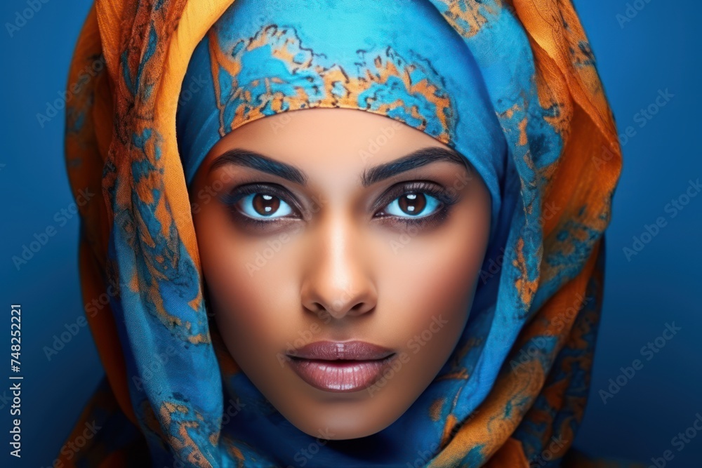 Portrait of a young muslim woman wearing a hijab, islamic fashion and culture