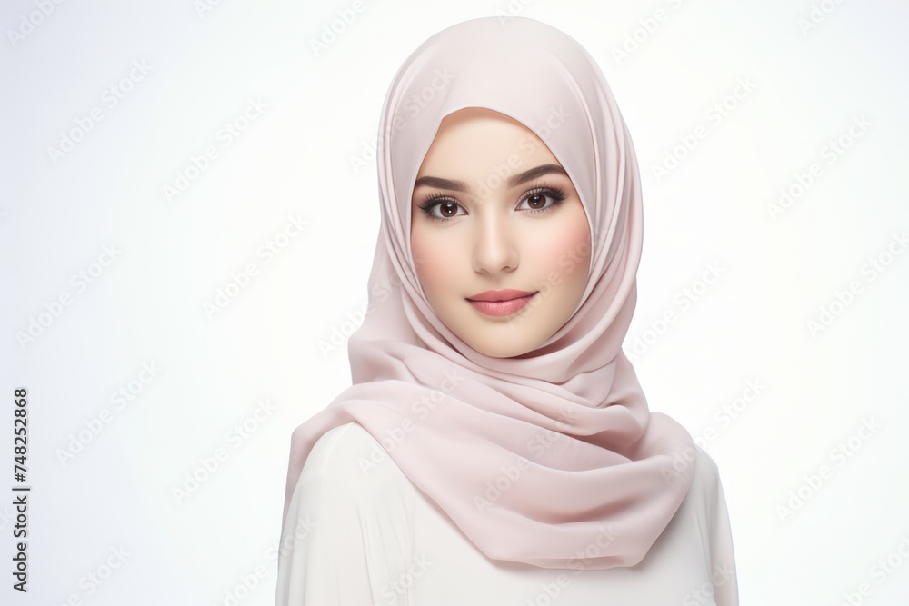 Portrait of a young Muslim woman in a pink hijab Portrait of a young Muslim woman in a pink hijab