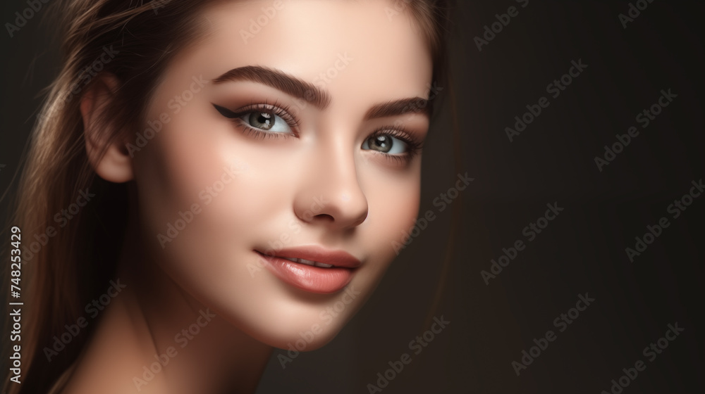 Portrait of a young woman with natural makeup and natural styling. Advertising natural cosmetics. Advertising for a beauty salon.Care cosmetics, face and body skin care. Portrait of a young woman with natural makeup and natural styling. Advertising natural cosmetics. Advertising for a beauty salon.Care cosmetics, face and body skin care.