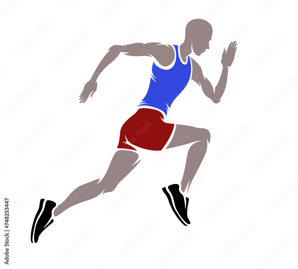Silhouette of man running sprint. Marathon running sport logo template