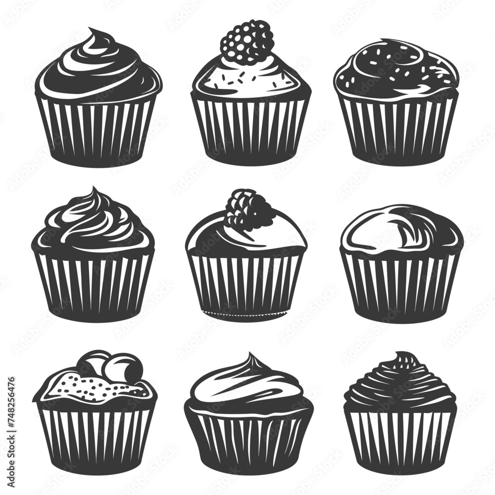 Silhouette muffin cake food black color only