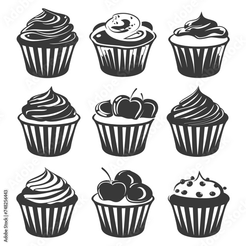 Silhouette muffin cake food black color only