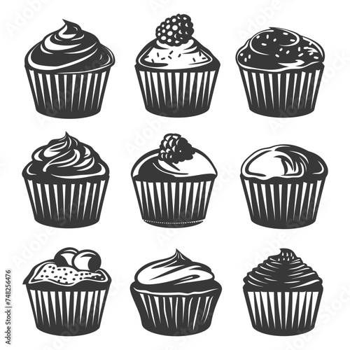 Silhouette muffin cake food black color only