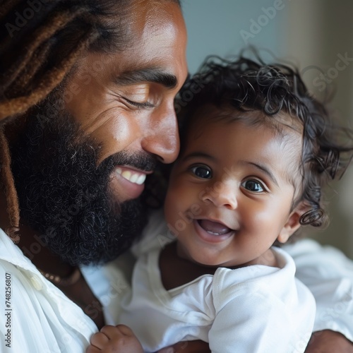 Father holding a baby with tender affection suitable for family-themed campaigns