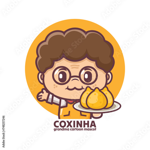 coxinha logo mascot with grandma cartoon character