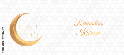 ramadan kareem islamic greeting card background vector illustration. Golden moon and lamp. design template illustration with 3d realistic golden lantern