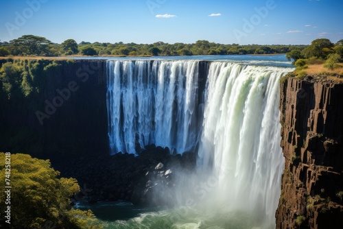 A large waterfall cascading in the middle of a body of water