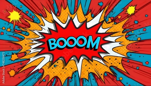 Colorful comic pop art boom explosion background, vibrant superhero theme sign frame, announcement created with generative ai 