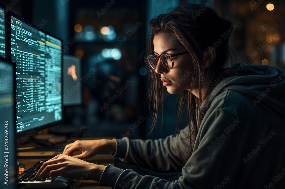 Programmer Woman Coding On Computer Coder Girl Programmer Woman Coding On Computer Coder Girl