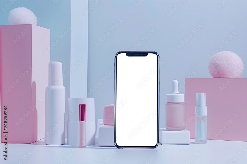 various cosmetics next to mobile phone mockup (2) various cosmetics next to mobile phone mockup (2)