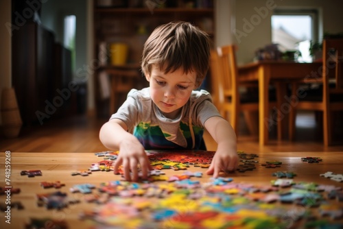 Autistic Child Engaged in Puzzle Solving Therapy