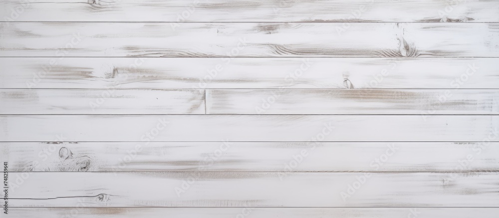 Fototapeta premium A white wood plank wall in a home interior design setting, showcasing the texture and color of the wooden surface. The wall adds a touch of elegance and warmth to the room.