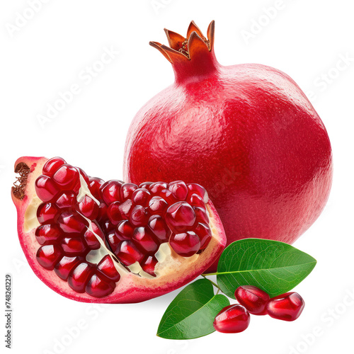 Pomegranate and section with seeds isolated on transparent background