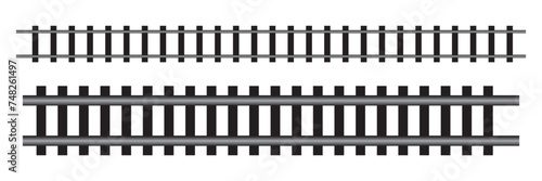 Railway Line, Railway Tracks. Rails Symbol, Train Tracks Sign, Railroad Pictogram, Railway Track Silhouette. Fence line. Vector illustration of fence and railway track. photo