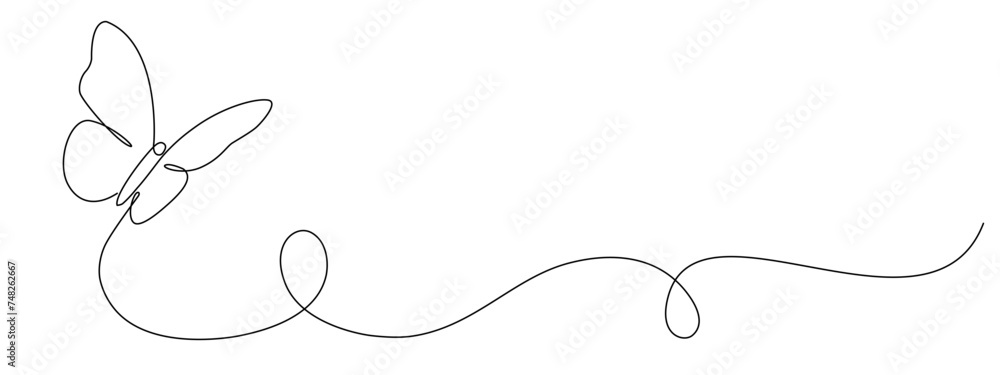 Butterfly drawing with one continuous editable line. Minimalistic linear design of beautiful butterfly for logo, business, social media. Vector illustration.