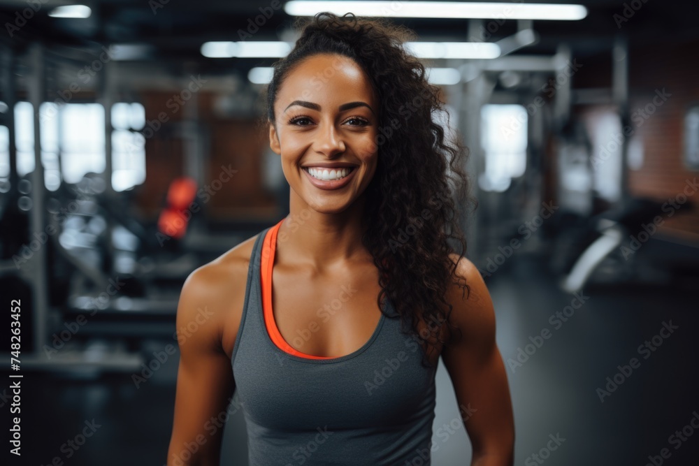 Fototapeta premium Portrait of a smiling female fitness coach in the gym