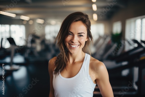 Portrait of a smiling female fitness coach in the gym