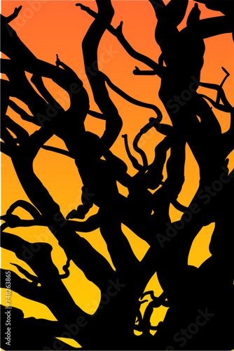 ramas, arboles, siluetas, vegetacion, roble, bosque, paisaje, vector, hojas, abstracto, sauce, tronco, malesa, pegatina