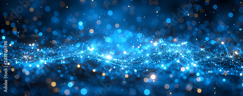 Sparkling digital landscape  capturing a sense of vast cyber data space with a deep blue color palette. Banner