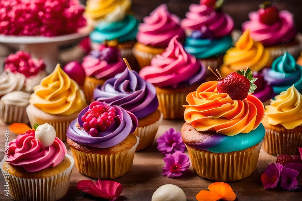 cupcakes with frosting and sprinkles, Indulge your sweet tooth with a tantalizing close-up of a delicious cupcake, adorned with colorful frosting and sprinkles, a feast for the eyes and the taste buds